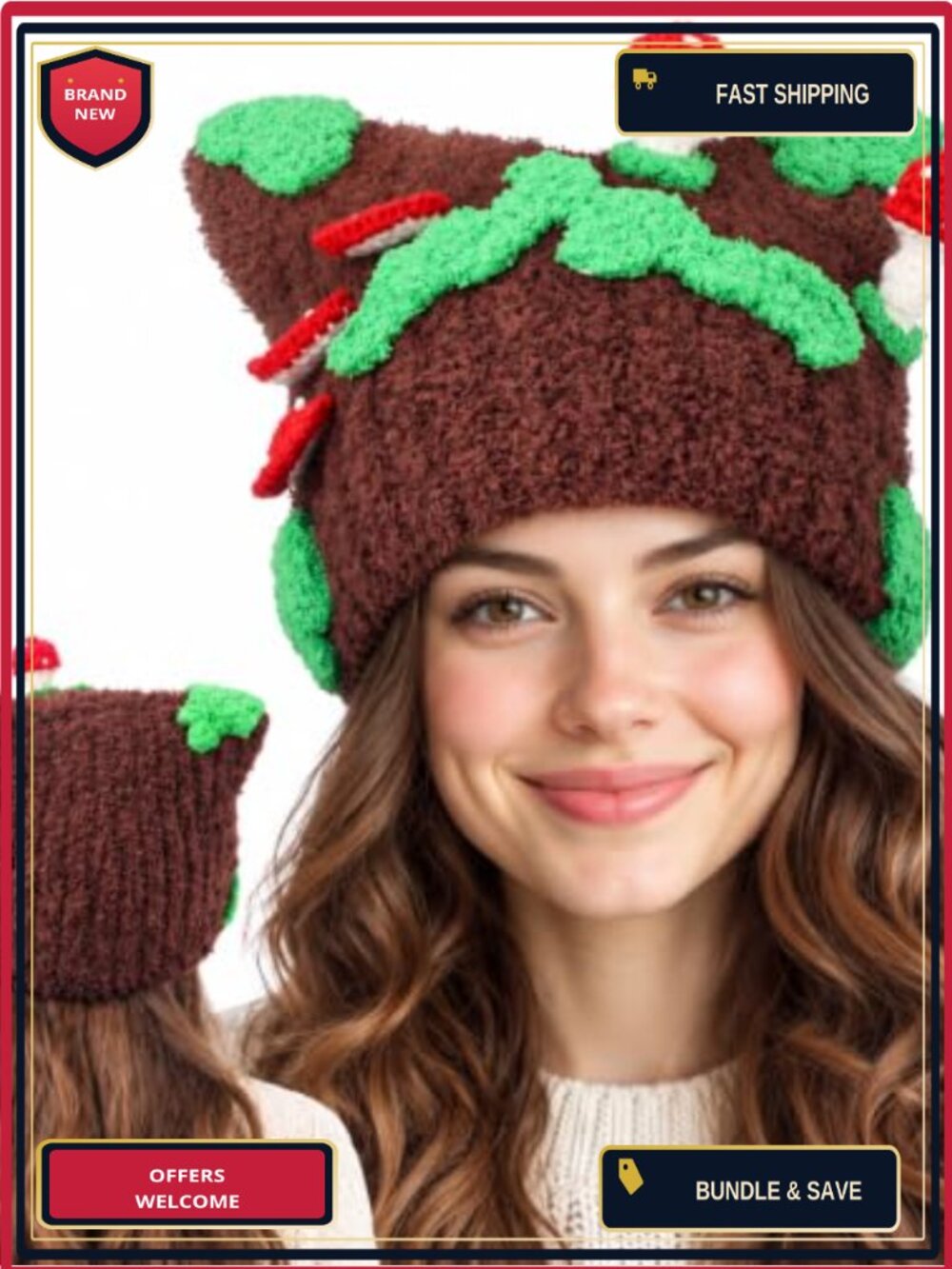 Mushroom Moss Crochet Knitted Bucket Hat Halloween Cosplay Adult